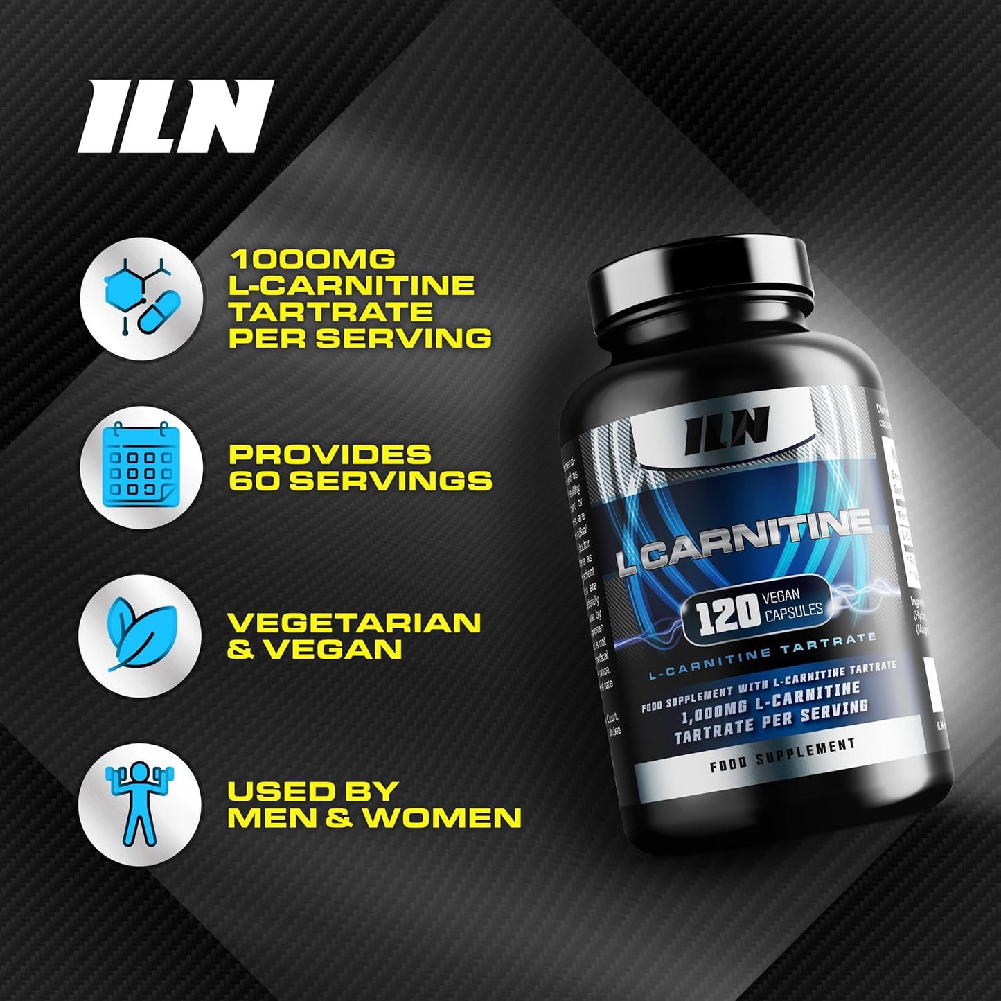 L Carnitine Capsules – 1000Mg L-Carnitine Tartrate per Serving for Men and Women – Vegan Friendly – 120 Capsules (2 Month Supply)