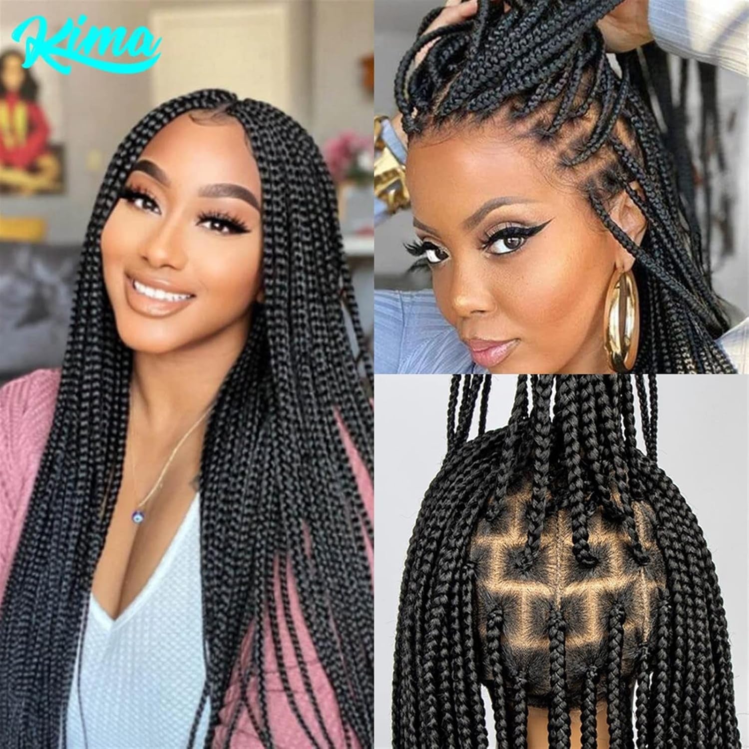 Ponytail Extension 36 Inches Knotless Box Braids Wigs Synthetic Full Lace Wig Braided Wigs for Black Women Crochet Box Wig Braid Braiding Hair Hair Extensions Ponytail(1B)