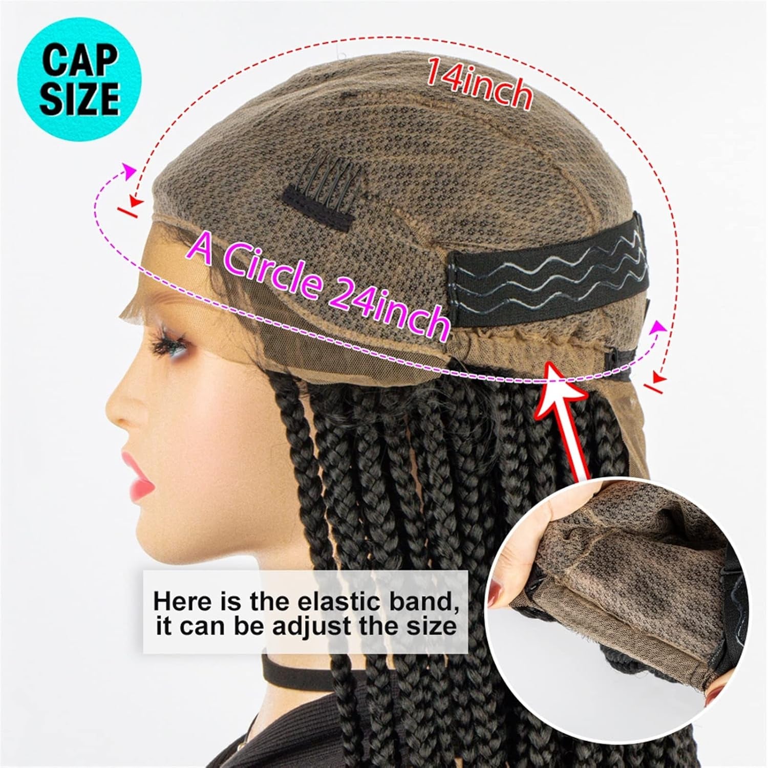 Ponytail Extension 36 Inches Knotless Box Braids Wigs Synthetic Full Lace Wig Braided Wigs for Black Women Crochet Box Wig Braid Braiding Hair Hair Extensions Ponytail(1B)