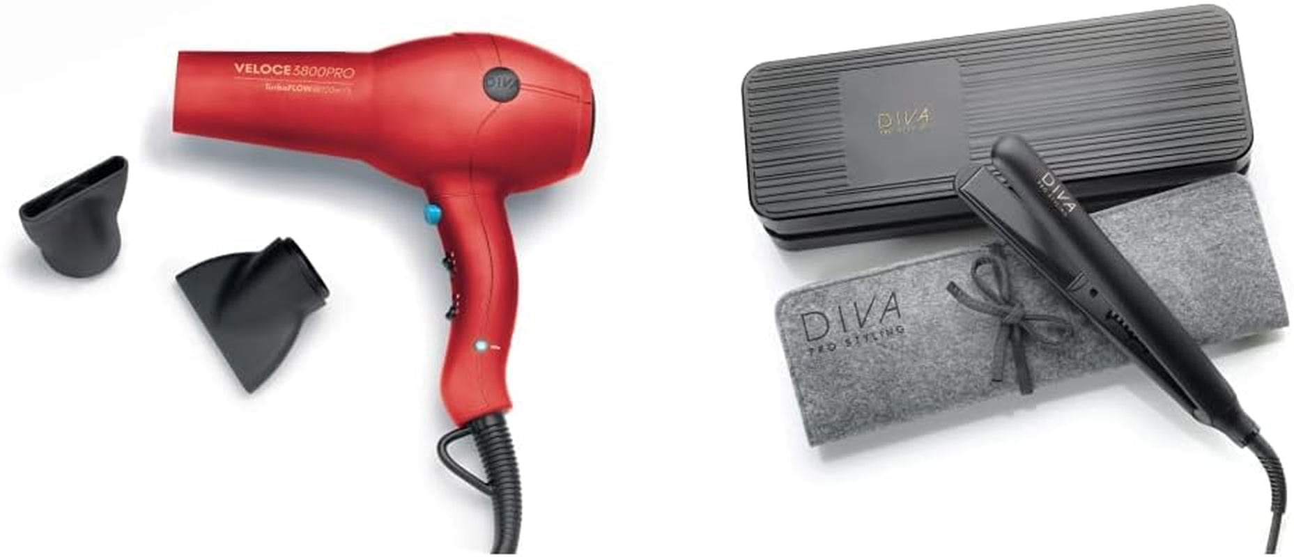 Veloce 3800 Pro Dryer, Red - 2200W Professional Hairdryer with Ionic Conditioning, EDT108 & Digital Straightener and Styler Onyx