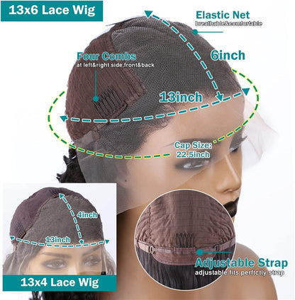 Wigs Body Wave Lace Front Wig 13X4 13X6 HD Transparent Lace Front Wig 8-34" Natural Brazilian Human Hair Wig Pre Plucked Curly Lace Wig with Baby Hair Hair Extensions (Color : 13X4 HD Wig 180Density