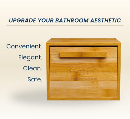 Luxe Bamboo Box with Drawer & Towels XL, Face Towel, Disposable Makeup Remover Dry Wipes, Facial Wash (Bamboo Container Drawer)