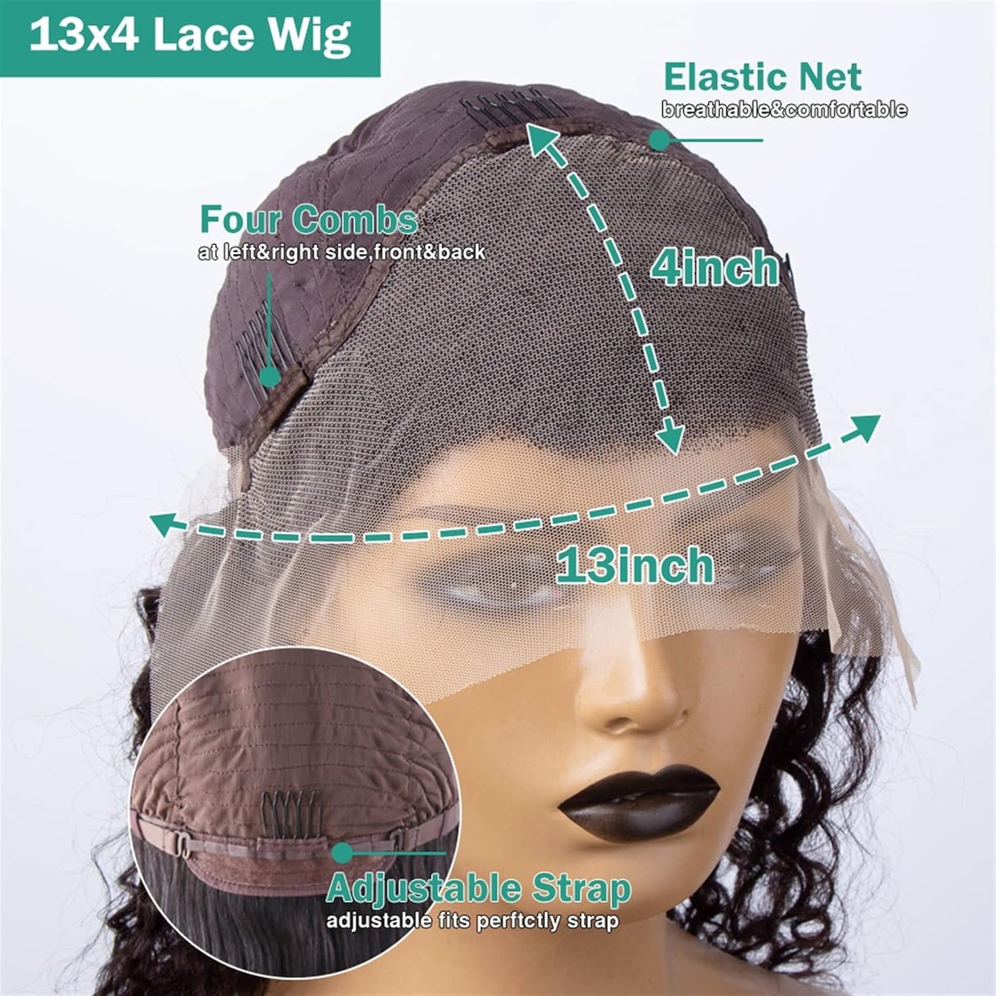 Wigs Deep Wave Lace Front Wigs Human Hair Wigs for Black Women 13X4 Glueless Lace Frontal Wigs Brazilian Hair 8-34" Black Color Curly Lace Front Wigs Hair Extensions (Size : 150% 13X4 Lace Wig, Colo