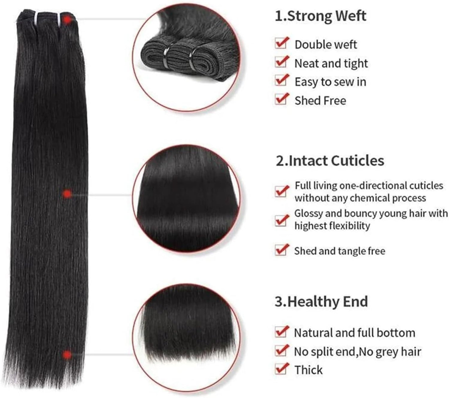 Bundles Human Hair Brazilian Straight Hair Bundles 100% Unprocessed Human Hair Straight Hair Extension Bundles Natural Color Human Hair Straight for Black Women Curly Weave Bundles Human Hair(30Inches