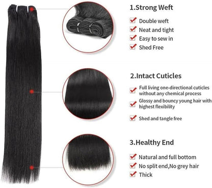 Bundles Human Hair Brazilian Straight Hair Bundles 100% Unprocessed Human Hair Straight Hair Extension Bundles Natural Color Human Hair Straight for Black Women Curly Weave Bundles Human Hair(30Inches