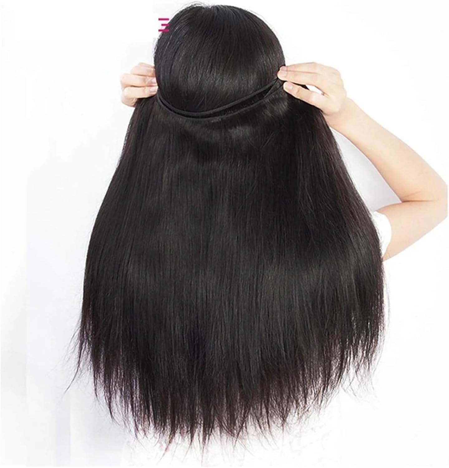 Women'S Wigs Bone Straight Bundles with Closure Human Hair Weave Extension Natural Color Straight Brazilian Remy Hair Bundles with Frontal for Black Women Bundles(4" X 4",24 26 28With20)