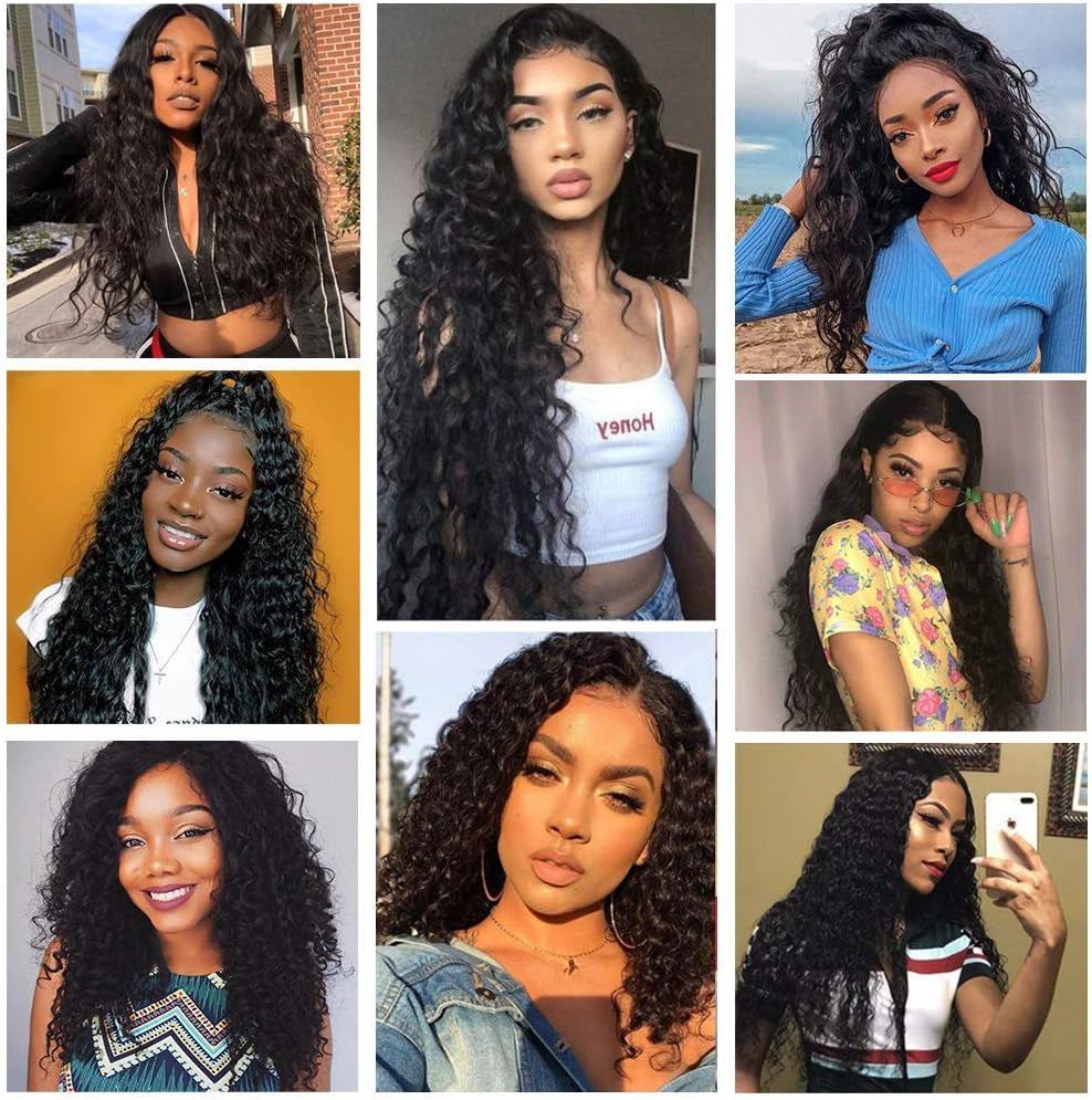 Ladiary Brazilian Hair Bundle Water Wave - Human Hair 18, 20, 22 Inch Weave - 100% Unprocessed Virgin - Natural Black Color
