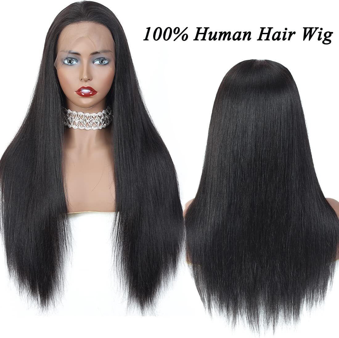 4X4 Frontal Lace Wig Human Hair Straight Lace Front Wig 18Inch for Black Women 150% Density Brazilian Virgin Hair Glueless Pre Plucked Nature Color Hair