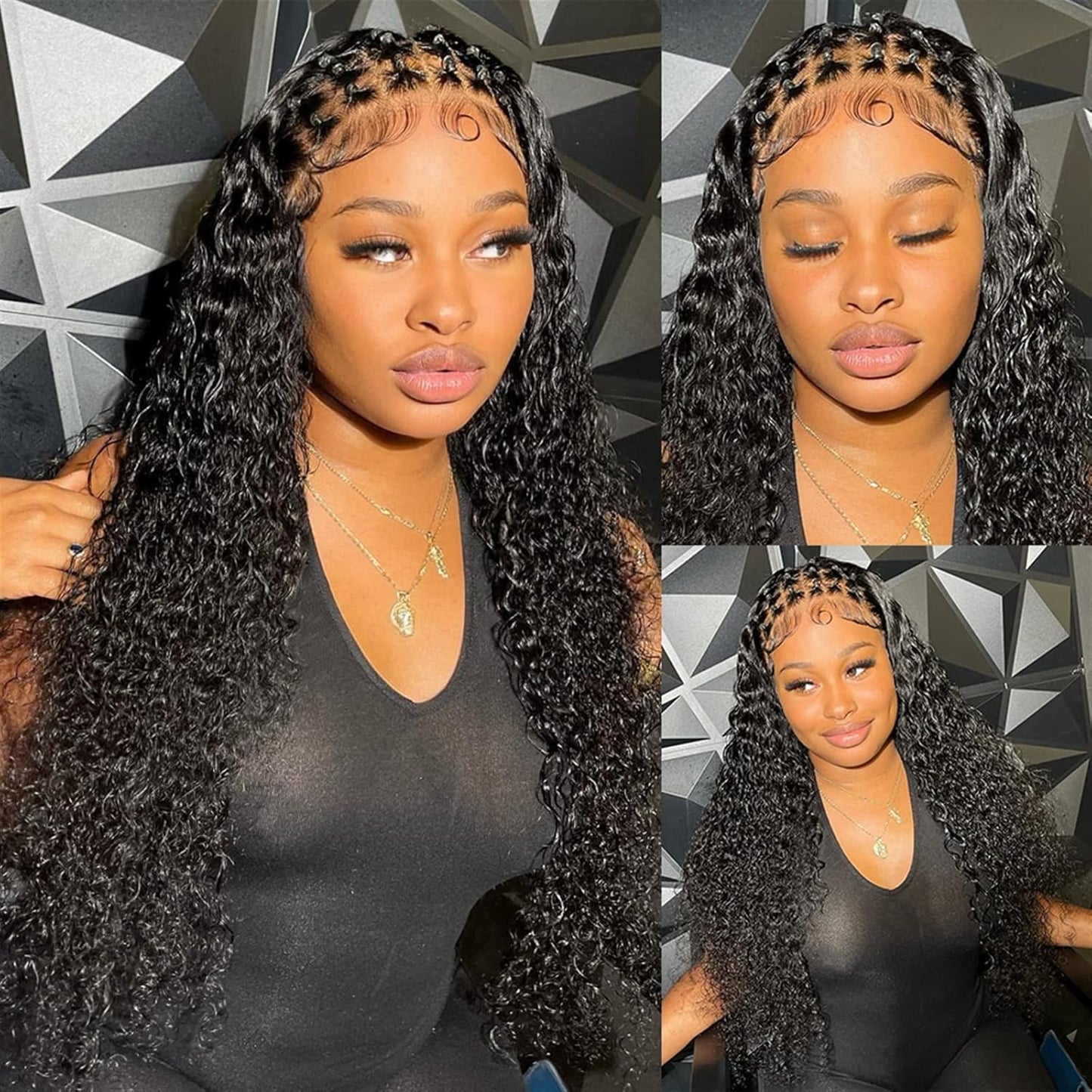 Wigs Deep Wave Lace Front Wigs Human Hair Wigs for Black Women 13X4 Glueless Lace Frontal Wigs Brazilian Hair 8-34" Black Color Curly Lace Front Wigs Hair Extensions (Size : 150% 13X4 Lace Wig, Colo