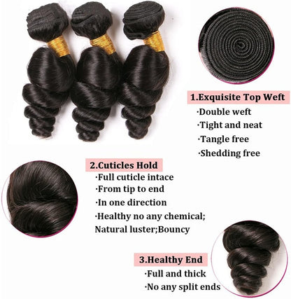 Hair Extensions Malaysia Virgin Hair Loose Wave Bundles 3/4Pcs Malaysia Remy Loose Wave Human Hair Weave Bundles Unprocessed Virgin Remy Human Hair Natural Color Human Hair Bundles (Size : Remy Hair