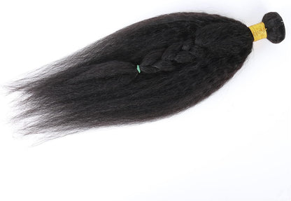 Kinky Straight Human Hair ，Single Bundle 14 Inch Yaki Straight Human Hair Extensions One Bundles， 100% Unprocessed Brazilian Virgin Remy Human Hair for Black Women Natural Color