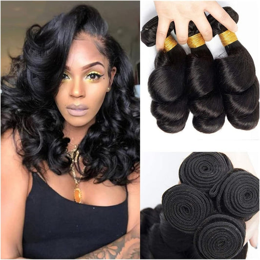 Hair Extensions Malaysia Virgin Hair Loose Wave Bundles 3/4Pcs Malaysia Remy Loose Wave Human Hair Weave Bundles Unprocessed Virgin Remy Human Hair Natural Color Human Hair Bundles (Size : Remy Hair