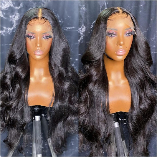 Wigs Body Wave Lace Front Wig 13X4 13X6 HD Transparent Lace Front Wig 8-34" Natural Brazilian Human Hair Wig Pre Plucked Curly Lace Wig with Baby Hair Hair Extensions (Color : 13X4 HD Wig 180Density