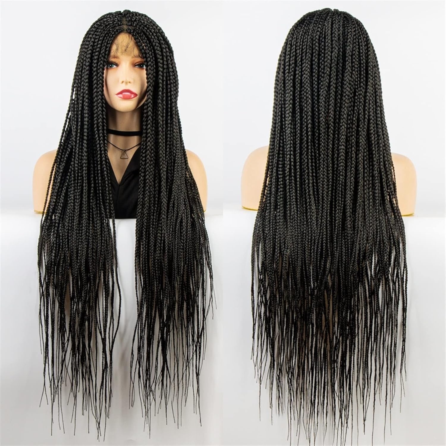 Ponytail Extension 36 Inches Knotless Box Braids Wigs Synthetic Full Lace Wig Braided Wigs for Black Women Crochet Box Wig Braid Braiding Hair Hair Extensions Ponytail(1B)