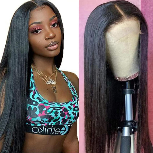 4X4 Frontal Lace Wig Human Hair Straight Lace Front Wig 18Inch for Black Women 150% Density Brazilian Virgin Hair Glueless Pre Plucked Nature Color Hair