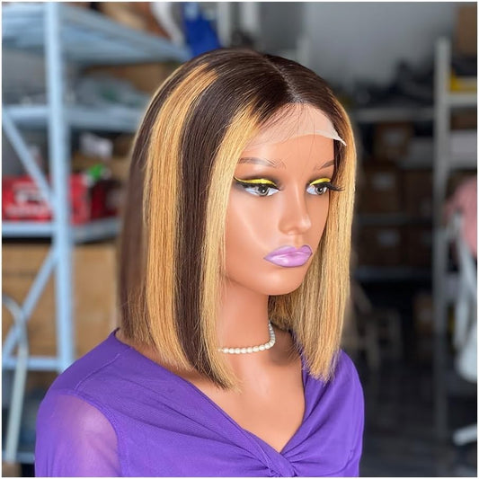 DD Bone Straight P4/27 Bob Virgin Human Hair Wig 200% Density 160G 4 * 4 Lace Wig