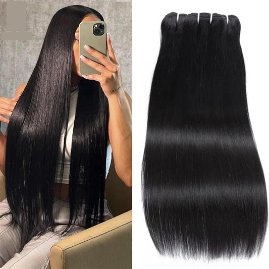 Bundles Human Hair Brazilian Straight Hair Bundles 100% Unprocessed Human Hair Straight Hair Extension Bundles Natural Color Human Hair Straight for Black Women Curly Weave Bundles Human Hair(30Inches