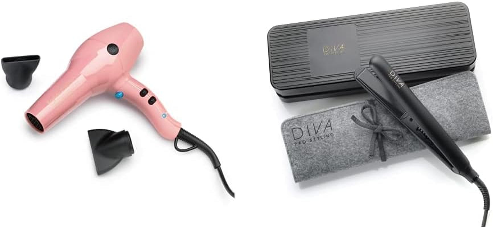 Rapida 4000 Pro Dryer Blush - 2200W Professional Hairdryer with Ionic Conditioning, PRO114 & Digital Straightener and Styler Onyx