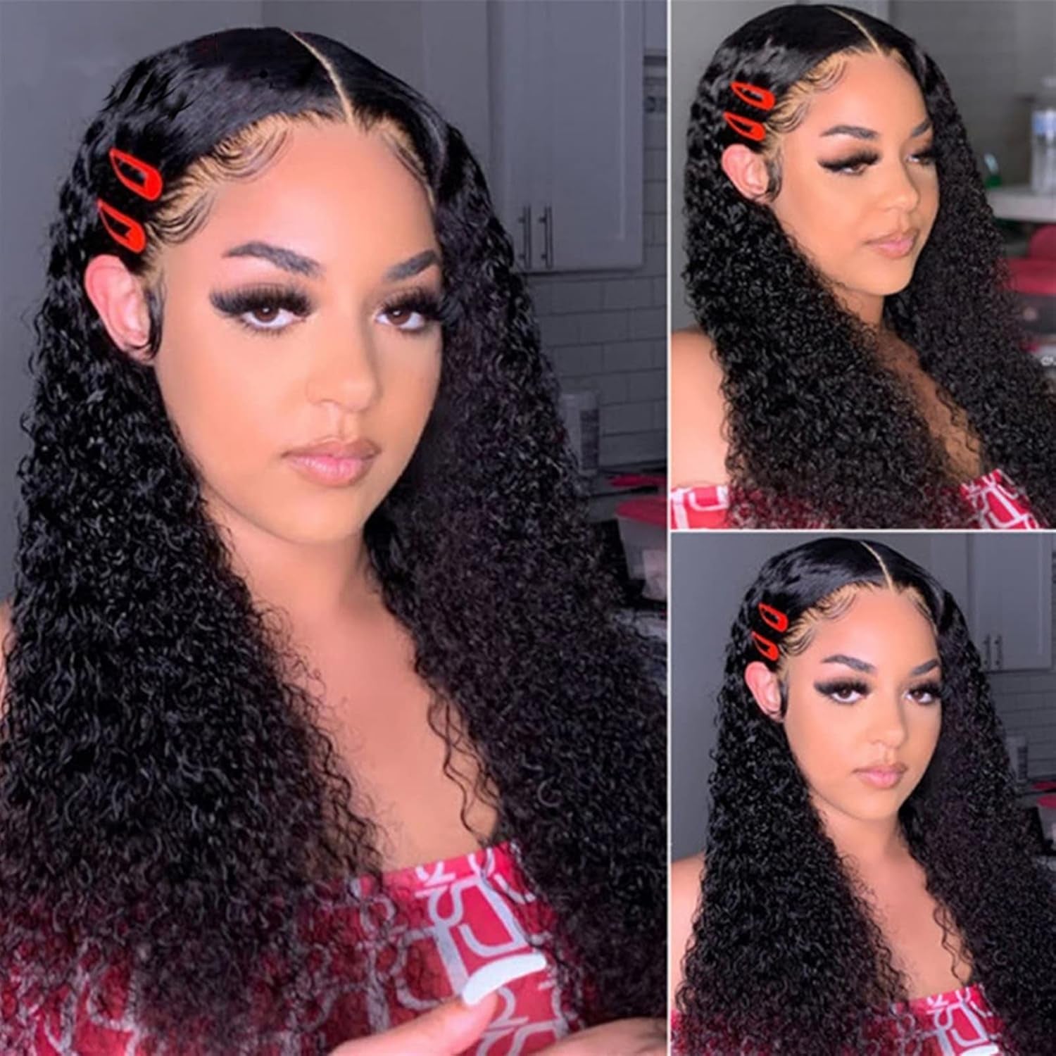 Hair Extensions Curly Wave Human Hair Bundles with Closure Brazilian Deep Wave Weave Bundles with 5×5 Lace Closure 3 Bundles Human Hair Bundles with Closure Human Hair Bundles (Size : 38 38 38 38 Wit