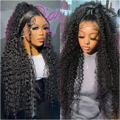 Wigs Deep Wave Lace Front Wigs Human Hair Wigs for Black Women 13X4 Glueless Lace Frontal Wigs Brazilian Hair 8-34" Black Color Curly Lace Front Wigs Hair Extensions (Size : 150% 13X4 Lace Wig, Colo