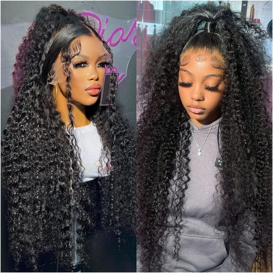 Wigs Deep Wave Lace Front Wigs Human Hair Wigs for Black Women 13X4 Glueless Lace Frontal Wigs Brazilian Hair 8-34" Black Color Curly Lace Front Wigs Hair Extensions (Size : 150% 13X4 Lace Wig, Colo