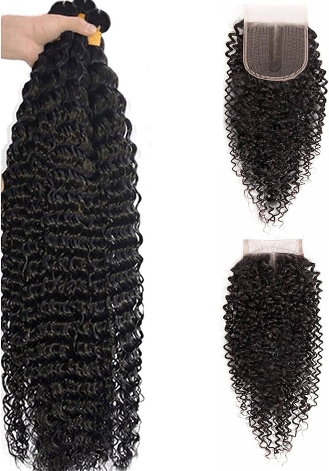 Hair Extensions Curly Wave Human Hair Bundles with Closure Brazilian Deep Wave Weave Bundles with 5×5 Lace Closure 3 Bundles Human Hair Bundles with Closure Human Hair Bundles (Size : 38 38 38 38 Wit