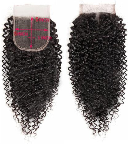 Hair Extensions Curly Wave Human Hair Bundles with Closure Brazilian Deep Wave Weave Bundles with 5×5 Lace Closure 3 Bundles Human Hair Bundles with Closure Human Hair Bundles (Size : 34 34 34 34 Wit