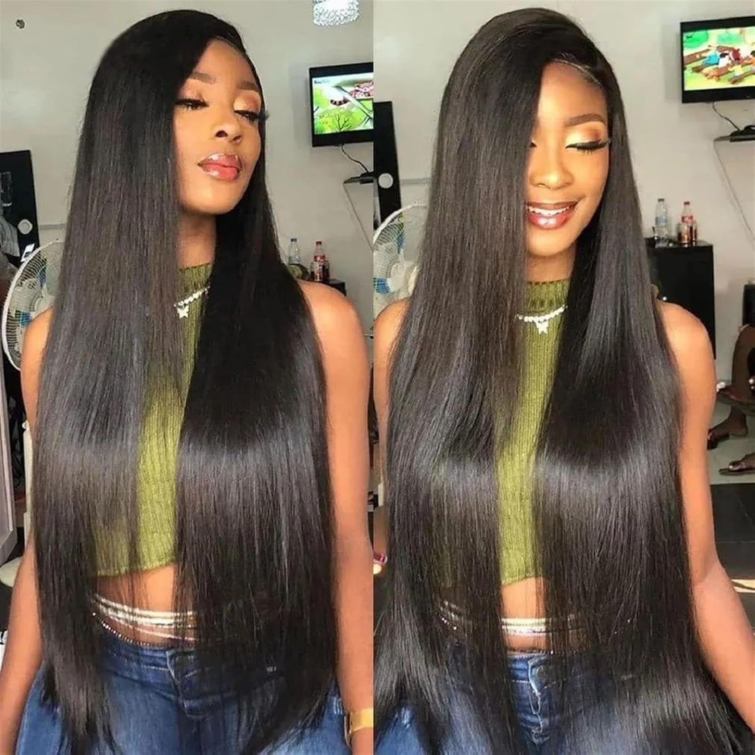 Women'S Wigs Bone Straight Bundles with Closure Human Hair Weave Extension Natural Color Straight Brazilian Remy Hair Bundles with Frontal for Black Women Bundles(4" X 4",24 26 28With20)