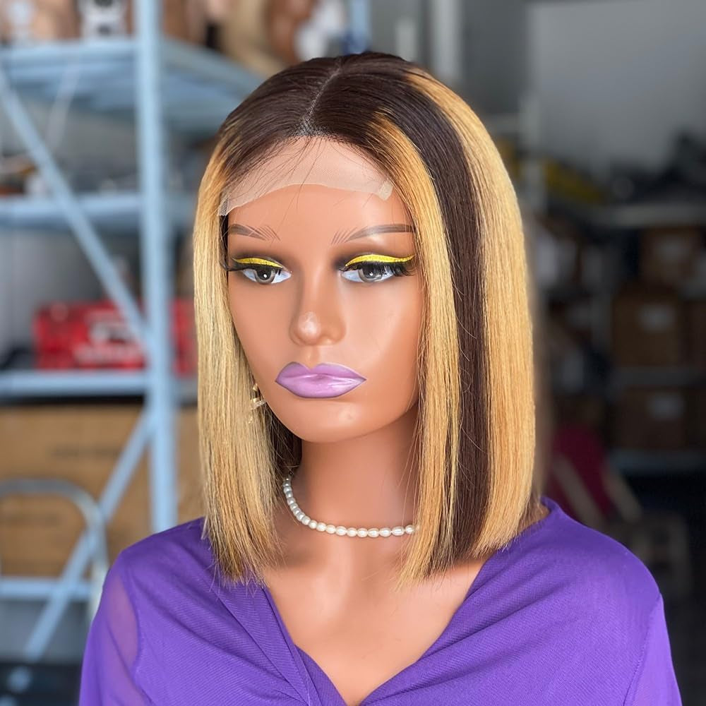 DD Bone Straight P4/27 Bob Virgin Human Hair Wig 200% Density 160G 4 * 4 Lace Wig