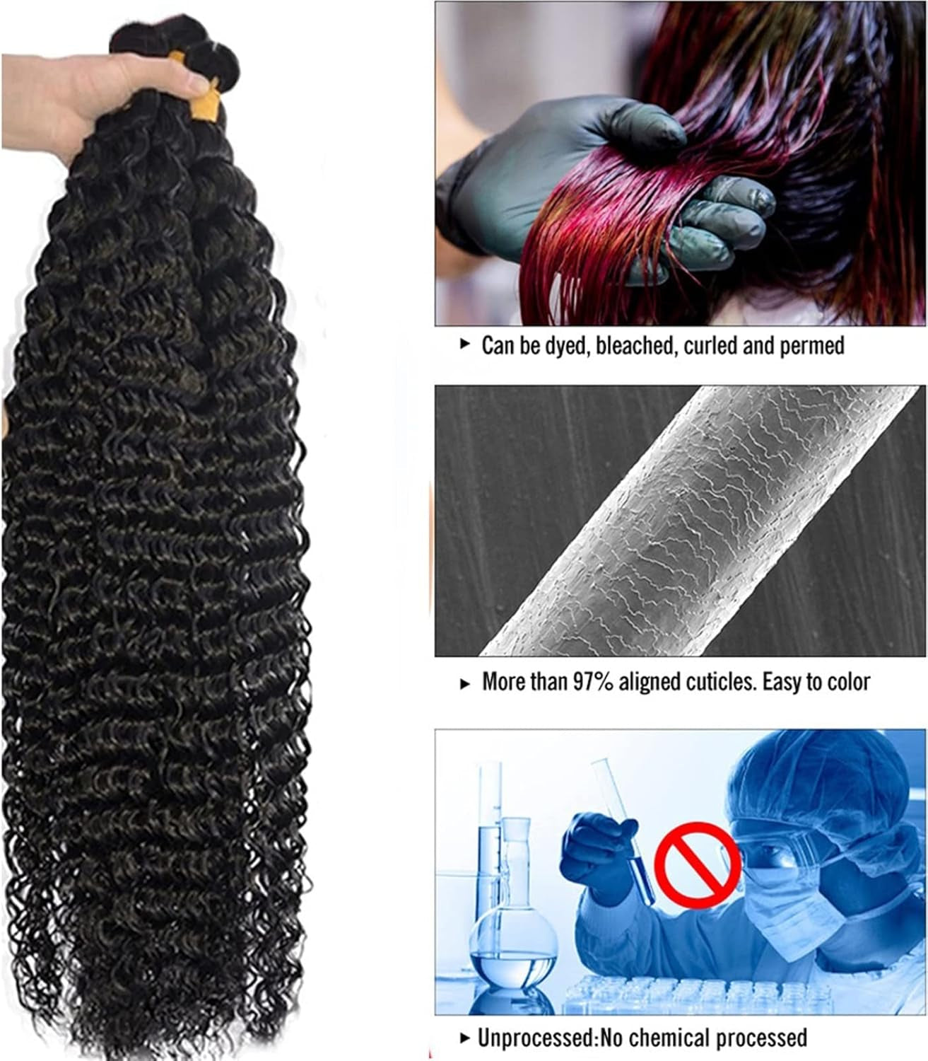 Hair Extensions Curly Wave Human Hair Bundles with Closure Brazilian Deep Wave Weave Bundles with 5×5 Lace Closure 3 Bundles Human Hair Bundles with Closure Human Hair Bundles (Size : 38 38 38 38 Wit