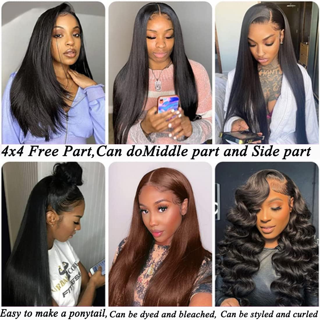 4X4 Frontal Lace Wig Human Hair Straight Lace Front Wig 18Inch for Black Women 150% Density Brazilian Virgin Hair Glueless Pre Plucked Nature Color Hair
