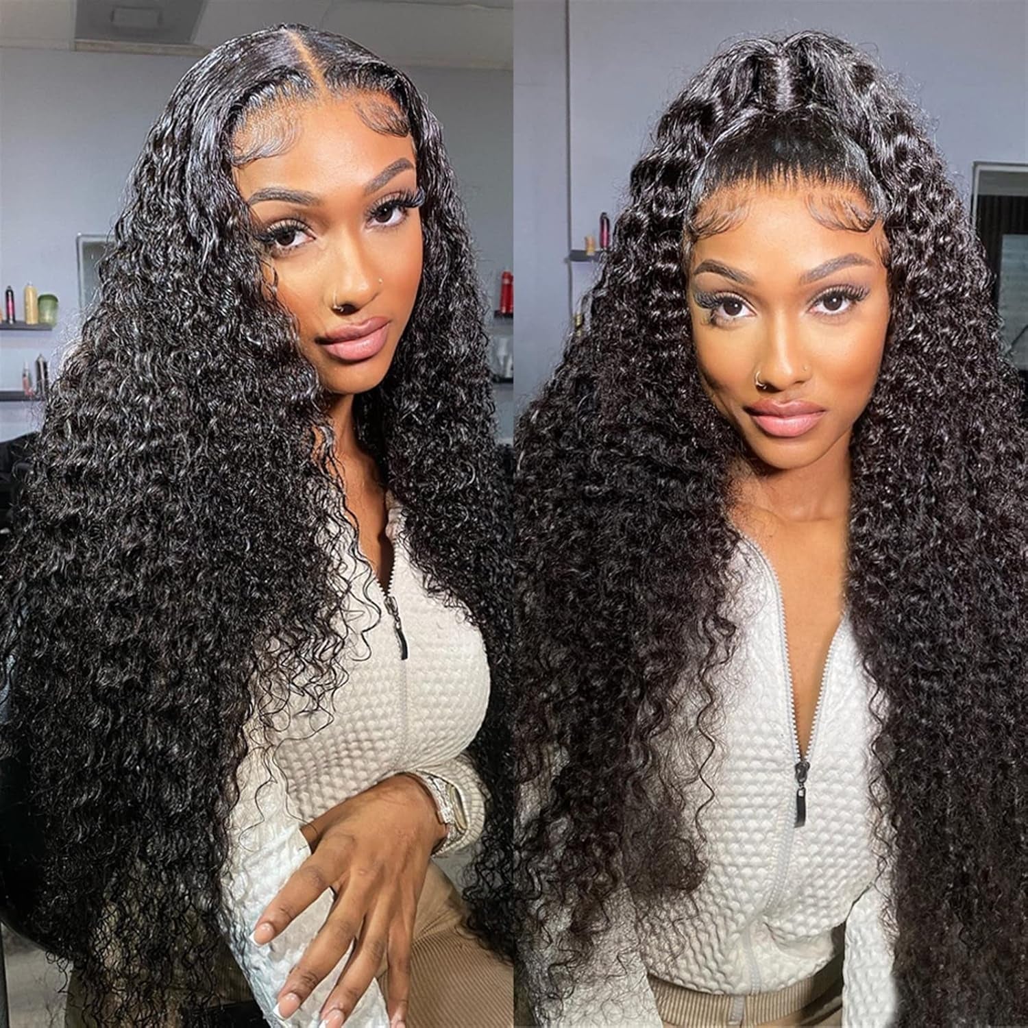 Wigs Deep Wave Lace Front Wigs Human Hair Wigs for Black Women 13X4 Glueless Lace Frontal Wigs Brazilian Hair 8-34" Black Color Curly Lace Front Wigs Hair Extensions (Size : 150% 13X4 Lace Wig, Colo