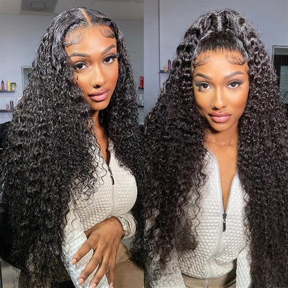 Wigs Deep Wave Lace Front Wigs Human Hair Wigs for Black Women 13X4 Glueless Lace Frontal Wigs Brazilian Hair 8-34" Black Color Curly Lace Front Wigs Hair Extensions (Size : 150% 13X4 Lace Wig, Colo