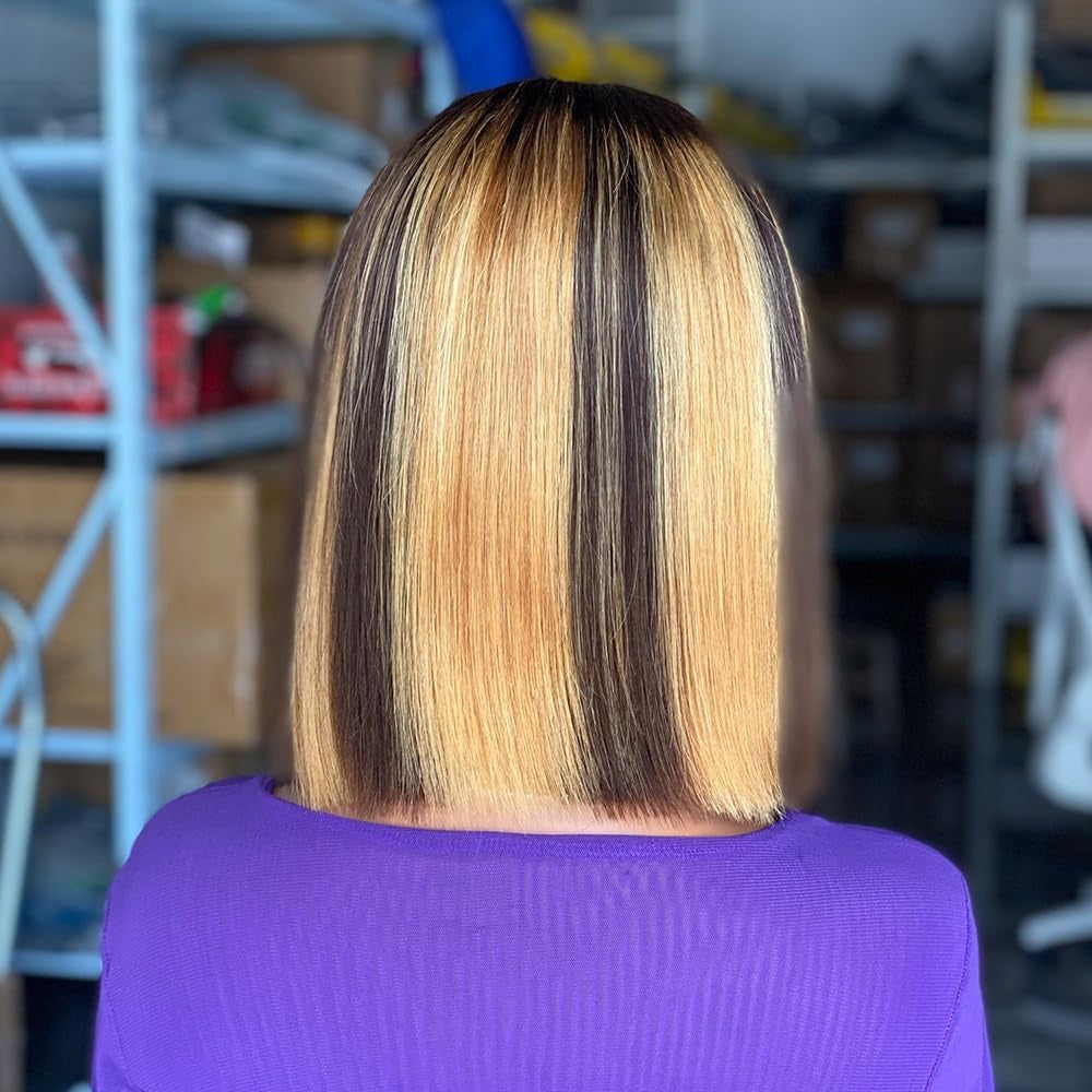 DD Bone Straight P4/27 Bob Virgin Human Hair Wig 200% Density 160G 4 * 4 Lace Wig