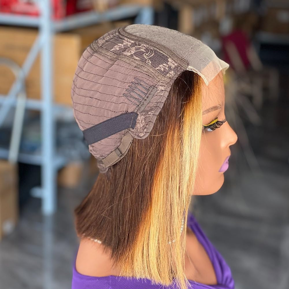 DD Bone Straight P4/27 Bob Virgin Human Hair Wig 200% Density 160G 4 * 4 Lace Wig