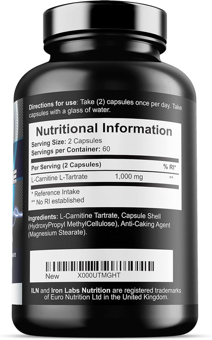 L Carnitine Capsules – 1000Mg L-Carnitine Tartrate per Serving for Men and Women – Vegan Friendly – 120 Capsules (2 Month Supply)