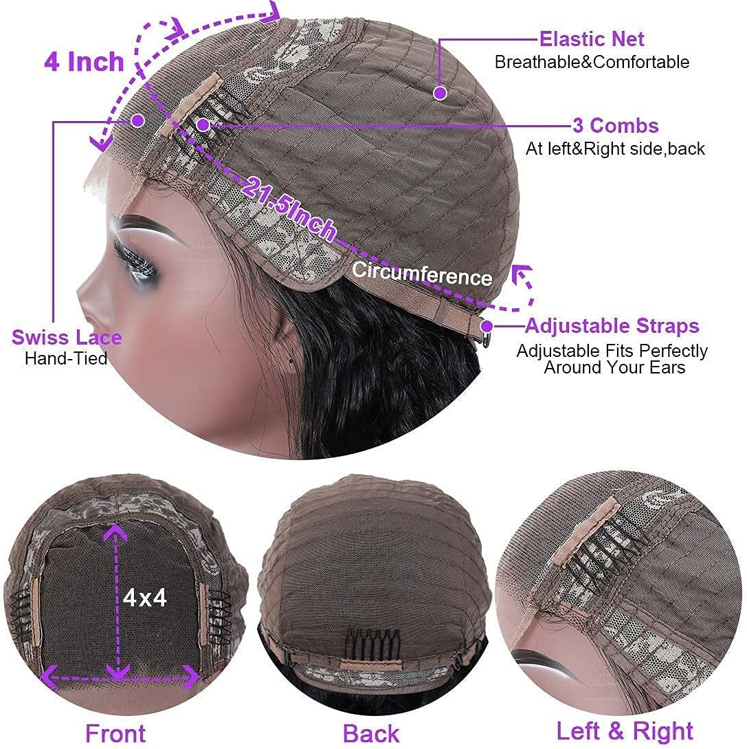 4X4 Frontal Lace Wig Human Hair Straight Lace Front Wig 18Inch for Black Women 150% Density Brazilian Virgin Hair Glueless Pre Plucked Nature Color Hair