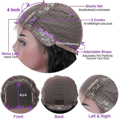 4X4 Frontal Lace Wig Human Hair Straight Lace Front Wig 18Inch for Black Women 150% Density Brazilian Virgin Hair Glueless Pre Plucked Nature Color Hair