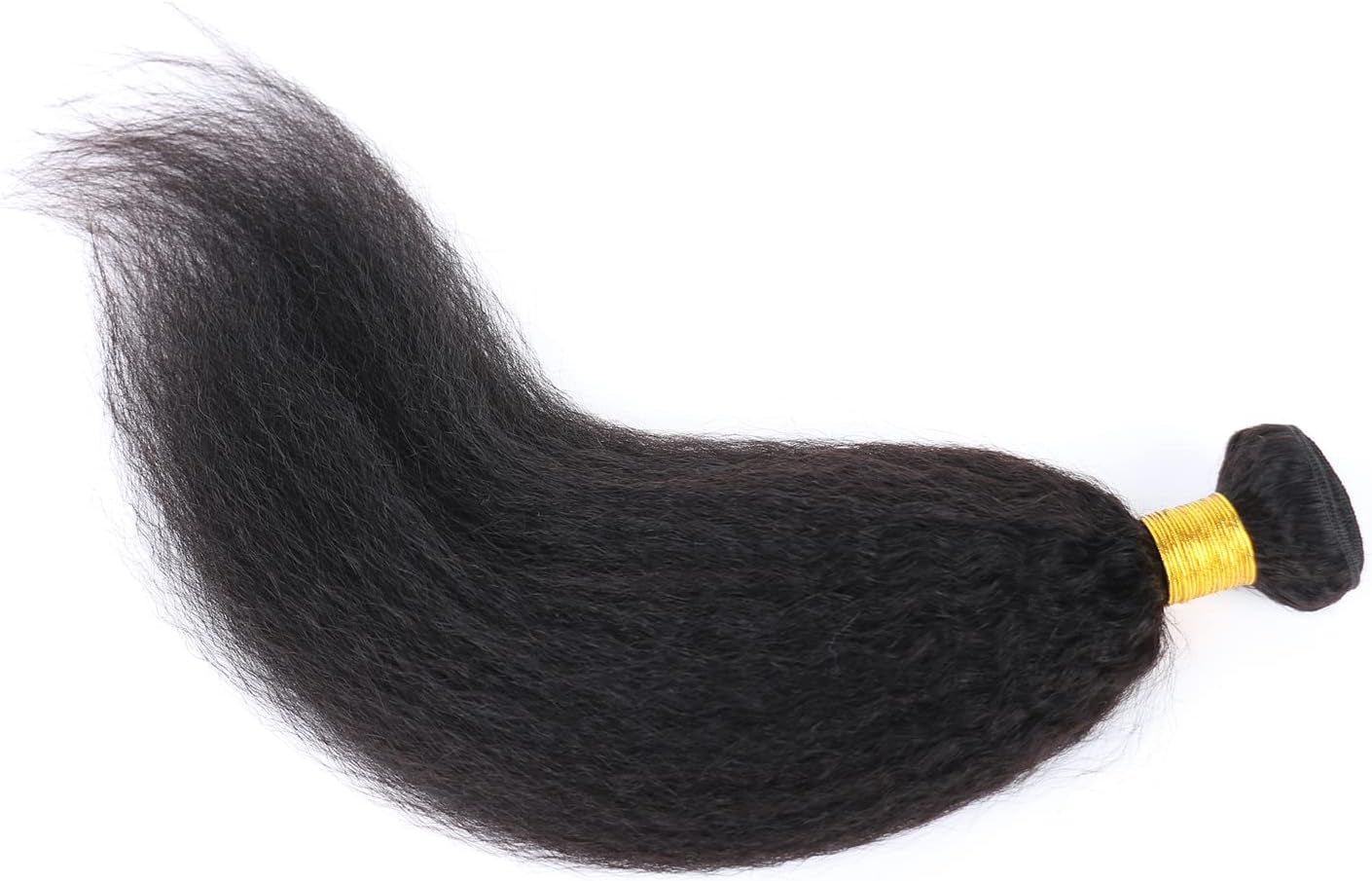 Kinky Straight Human Hair ，Single Bundle 14 Inch Yaki Straight Human Hair Extensions One Bundles， 100% Unprocessed Brazilian Virgin Remy Human Hair for Black Women Natural Color