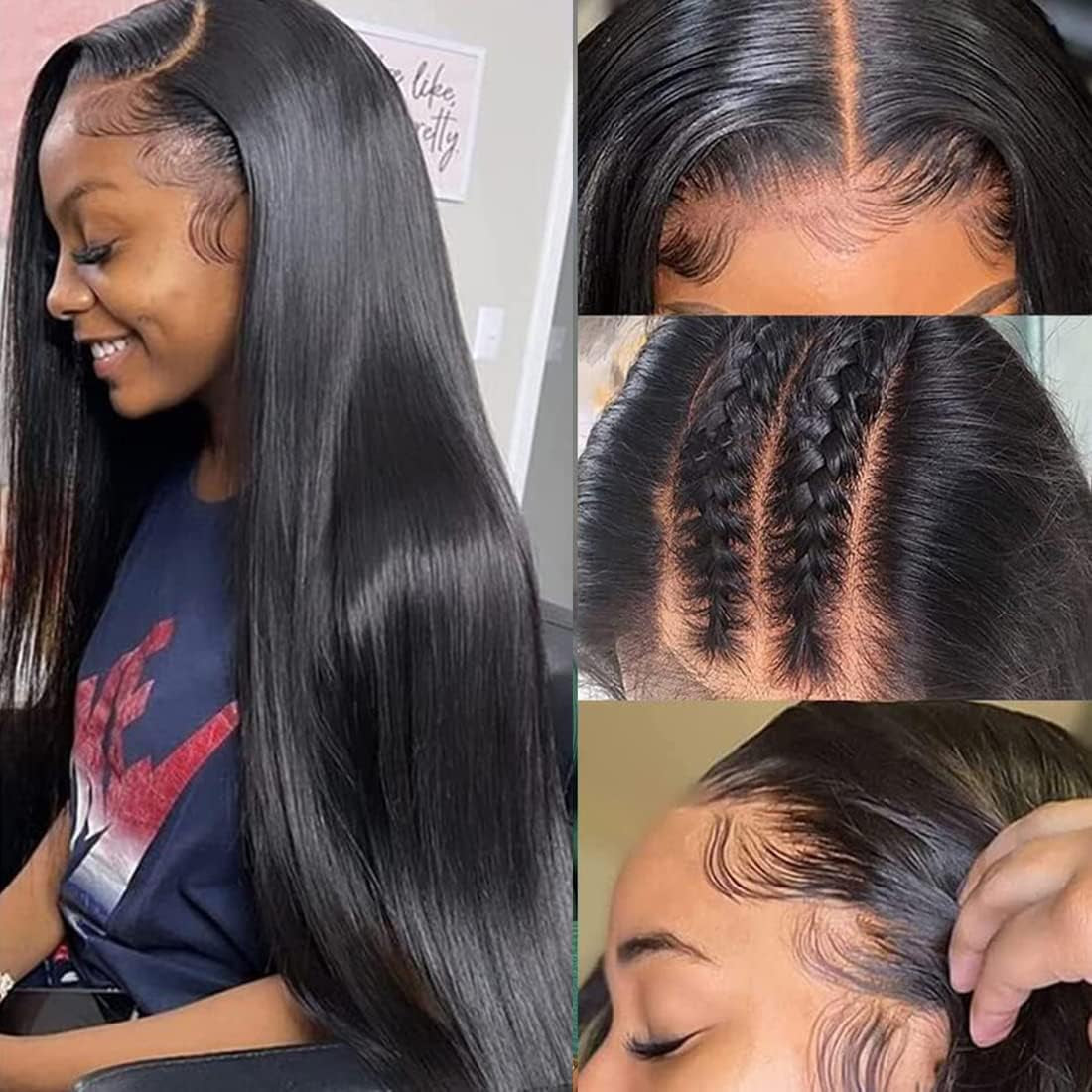 4X4 Frontal Lace Wig Human Hair Straight Lace Front Wig 18Inch for Black Women 150% Density Brazilian Virgin Hair Glueless Pre Plucked Nature Color Hair