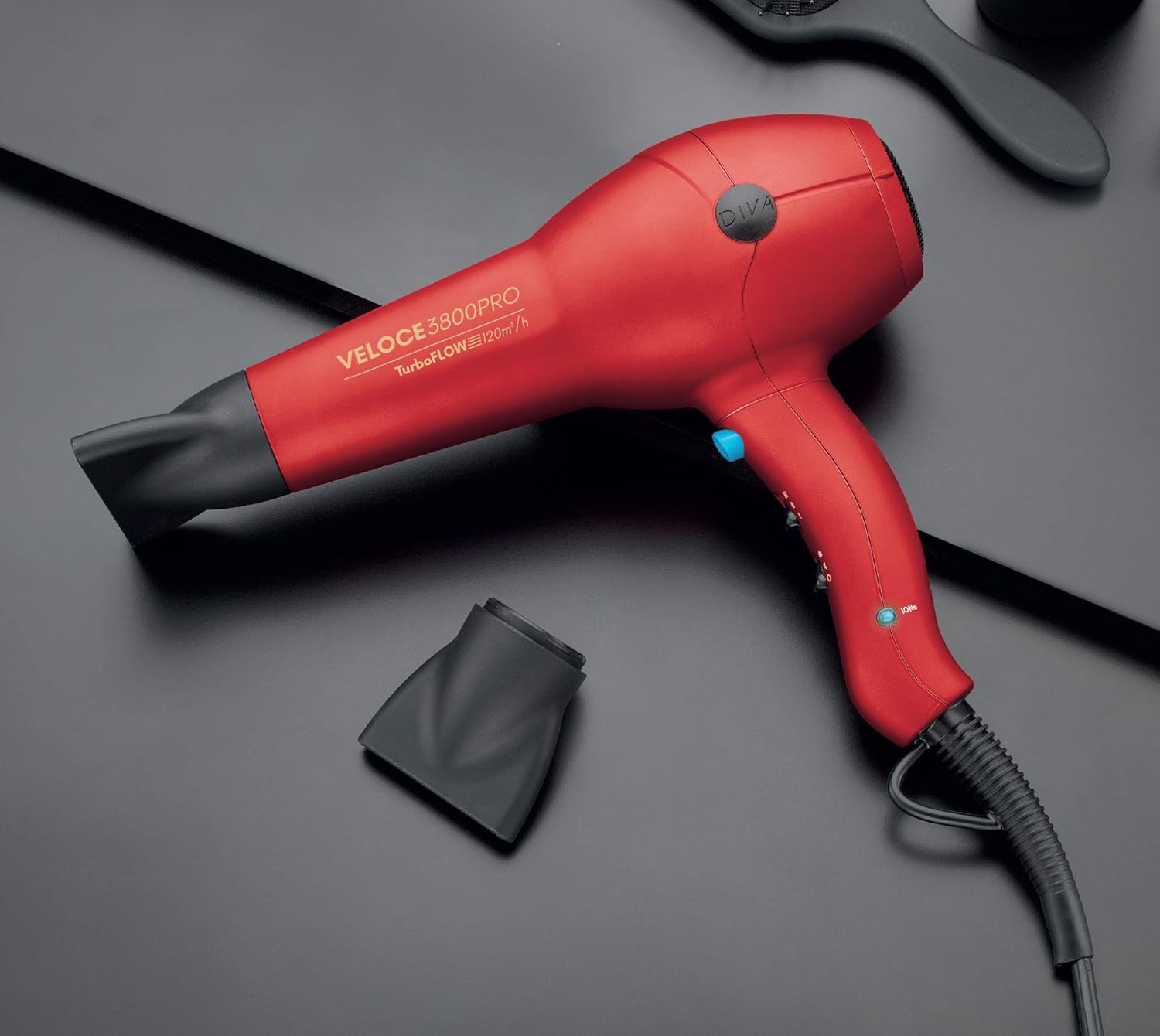 Veloce 3800 Pro Dryer, Red - 2200W Professional Hairdryer with Ionic Conditioning, EDT108 & Digital Straightener and Styler Onyx
