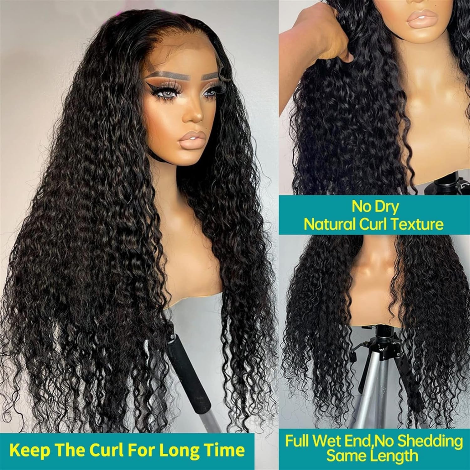 Wigs Deep Wave Lace Front Wigs Human Hair Wigs for Black Women 13X4 Glueless Lace Frontal Wigs Brazilian Hair 8-34" Black Color Curly Lace Front Wigs Hair Extensions (Size : 150% 13X4 Lace Wig, Colo
