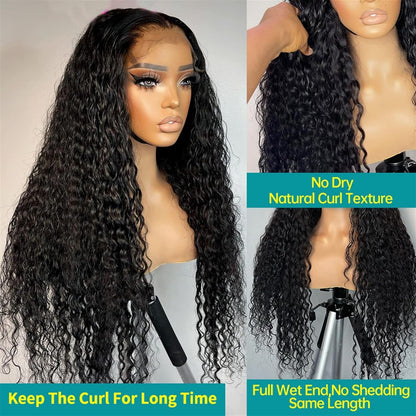 Wigs Deep Wave Lace Front Wigs Human Hair Wigs for Black Women 13X4 Glueless Lace Frontal Wigs Brazilian Hair 8-34" Black Color Curly Lace Front Wigs Hair Extensions (Size : 150% 13X4 Lace Wig, Colo